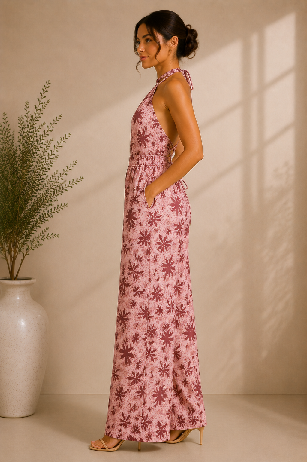 Halter Neck Floral Wide-Leg Jumpsuit