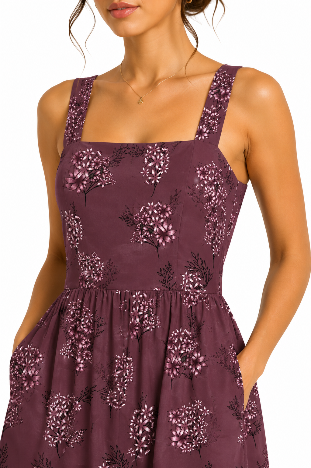 Square Neck Floral Maxi Dress