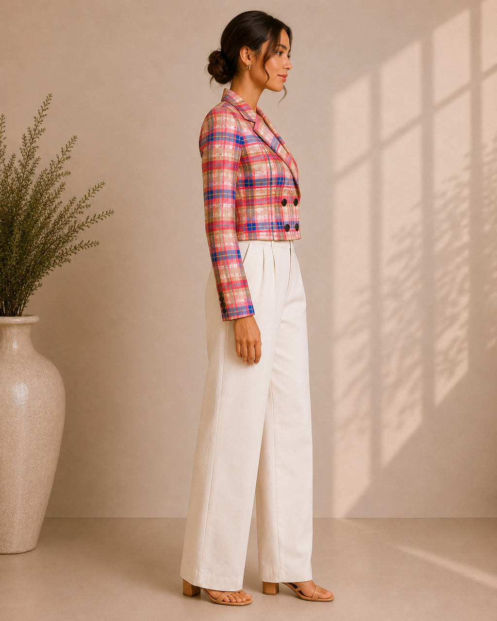 Vivid Plaid Cropped Blazer