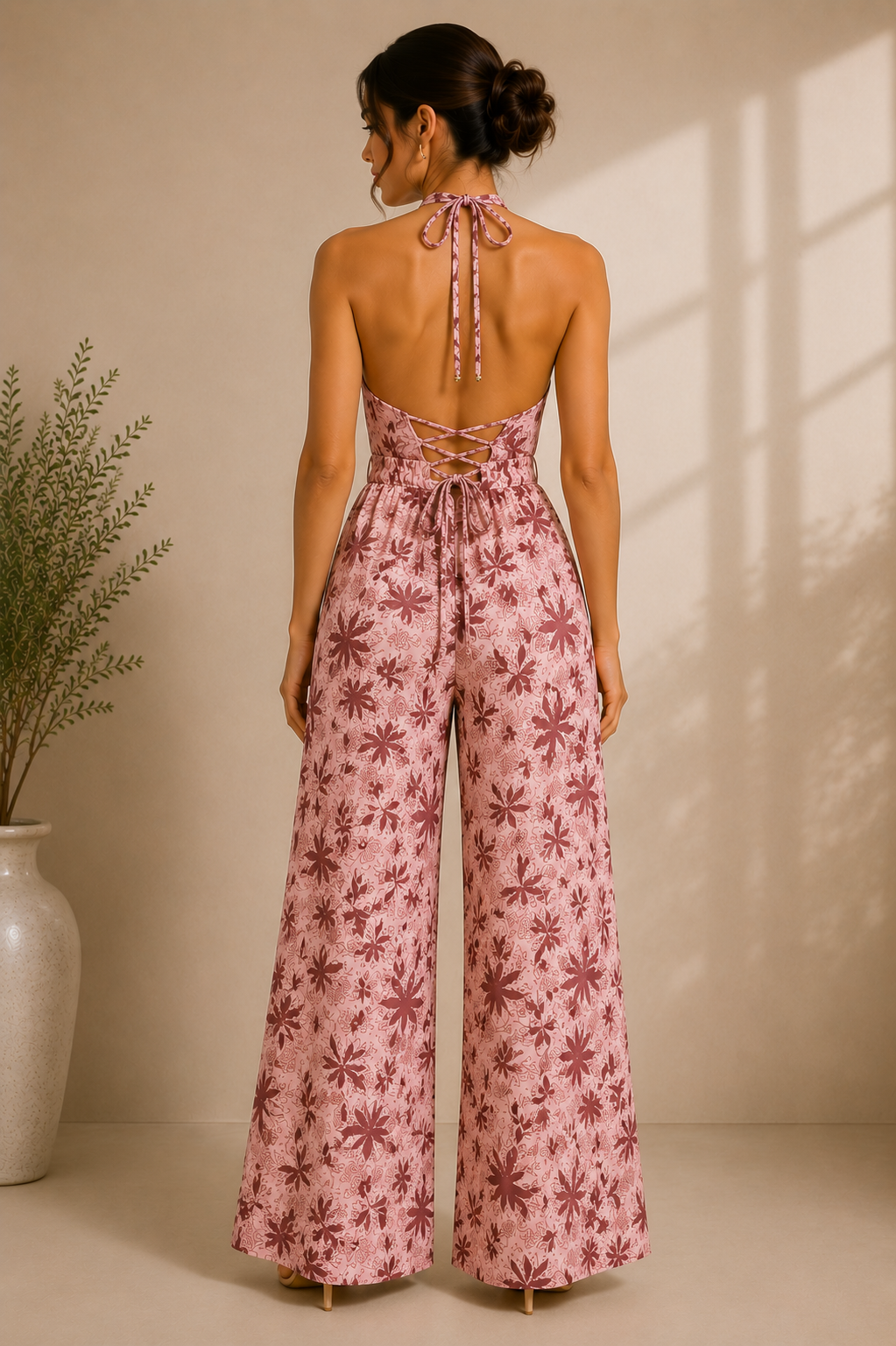 Halter Neck Floral Wide-Leg Jumpsuit