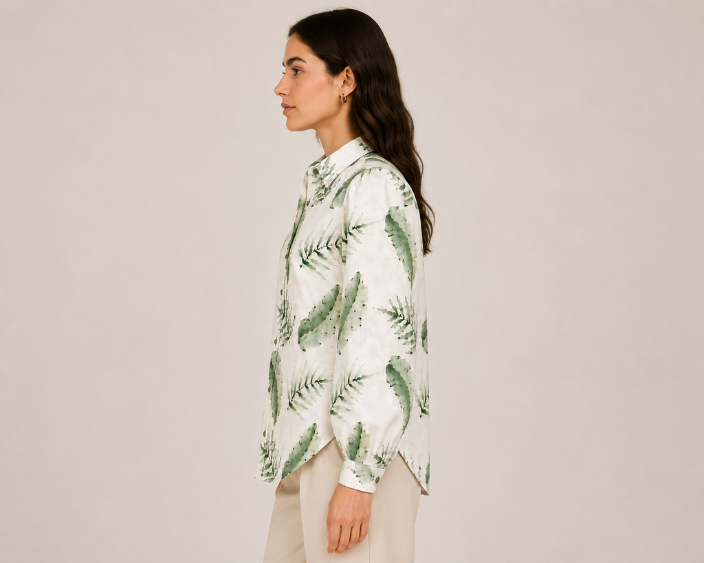 Women's Botanical Print Relaxed Fit Shirt | Elegant Long Sleeve Casual & Office Wear