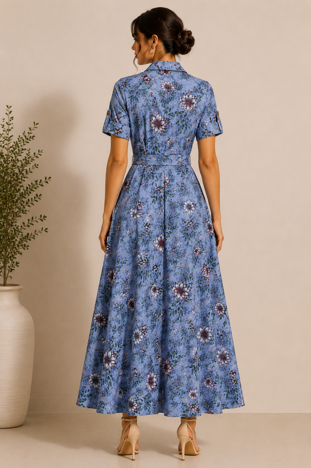 Floral Print Belted Maxi Shirt Dresses