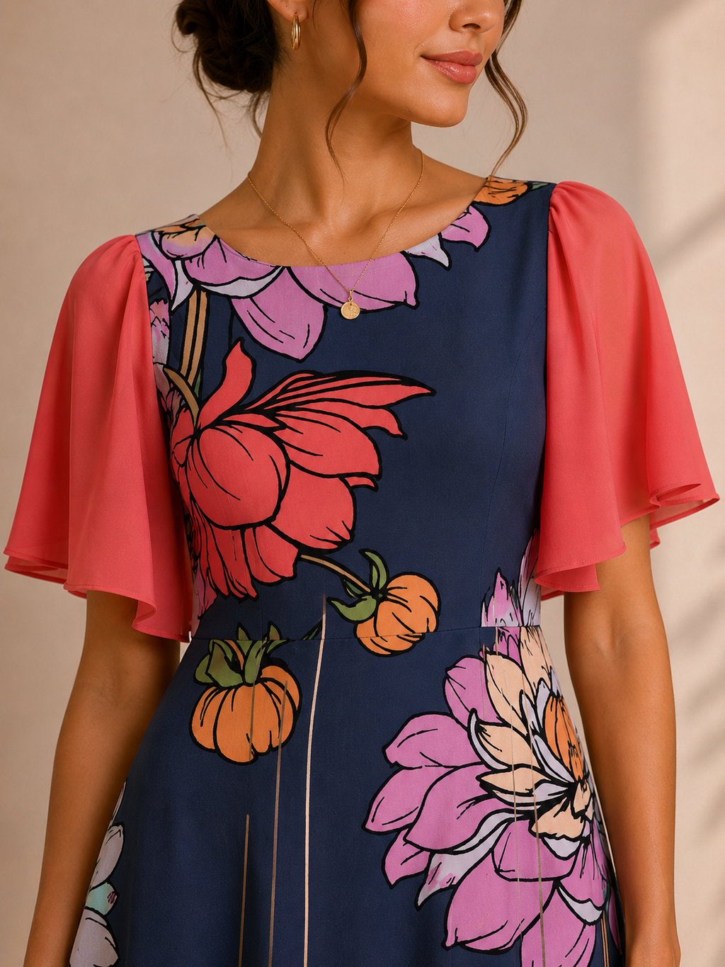Midnight Bloom Flutter Sleeve Maxi Dress