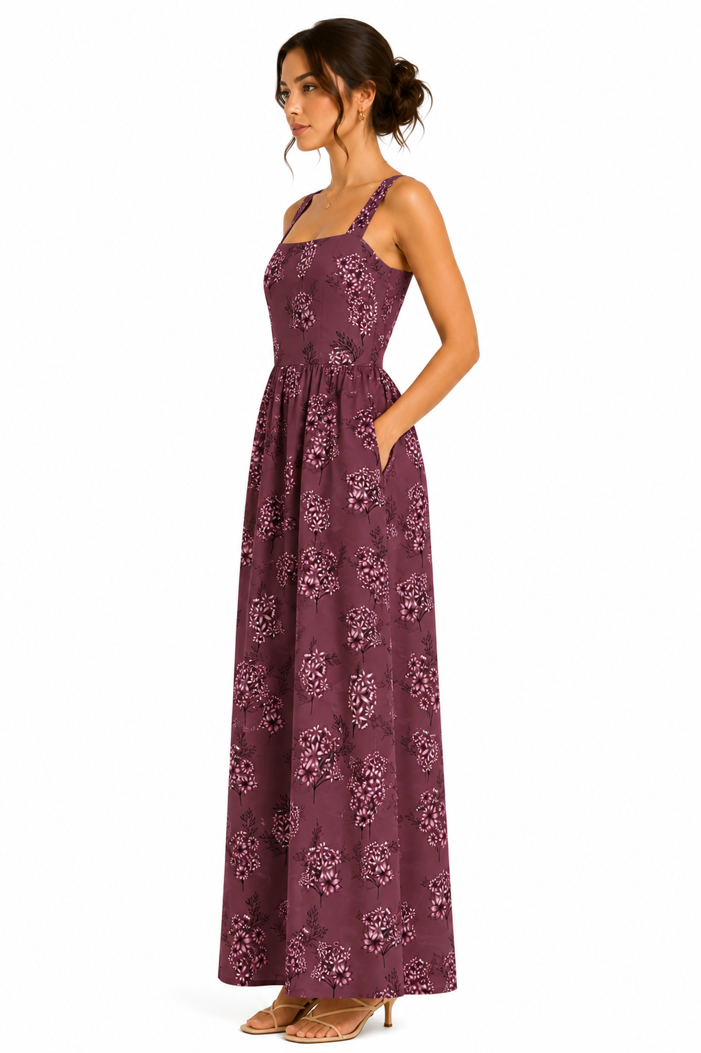 Square Neck Floral Maxi Dress