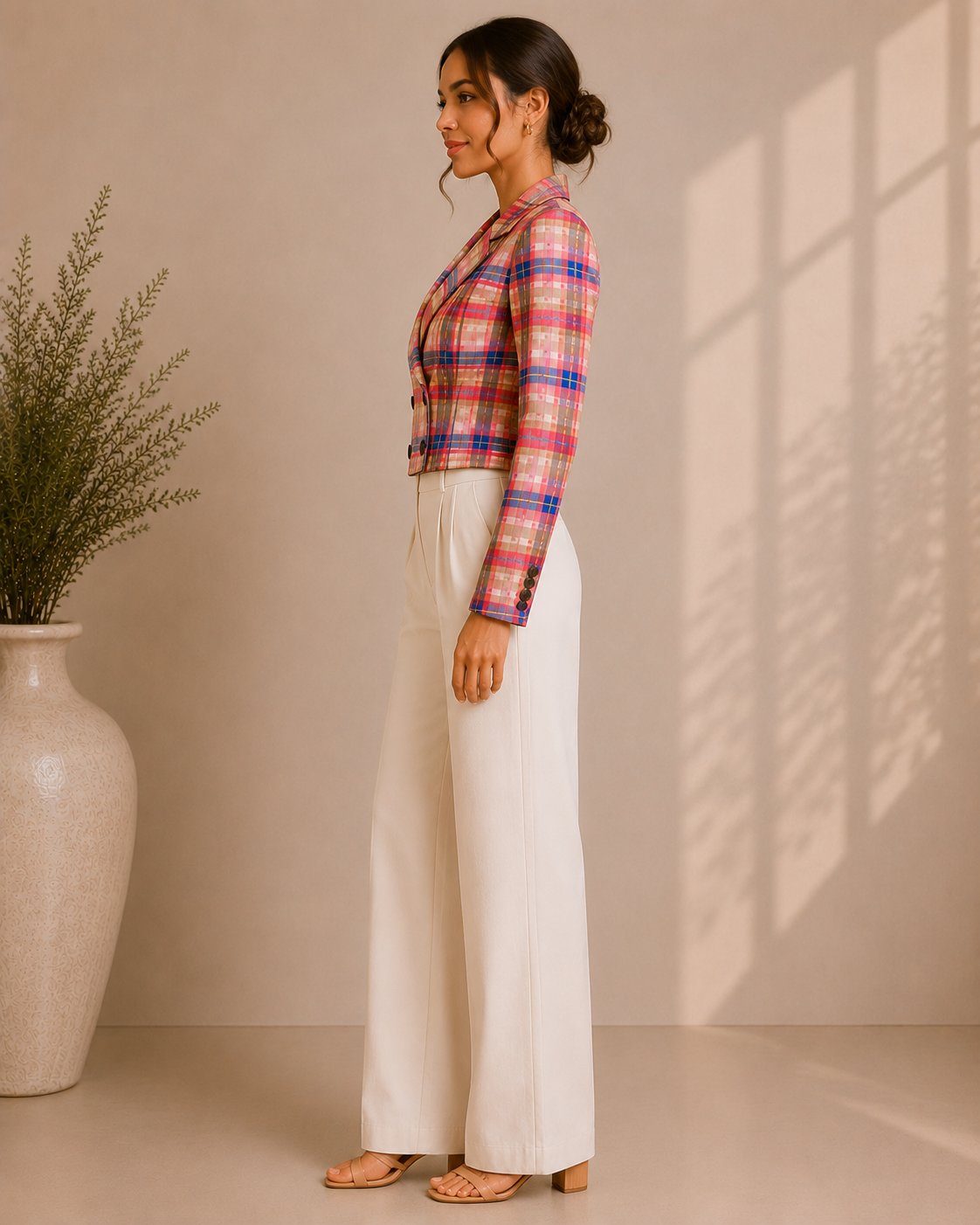 Vivid Plaid Cropped Blazer
