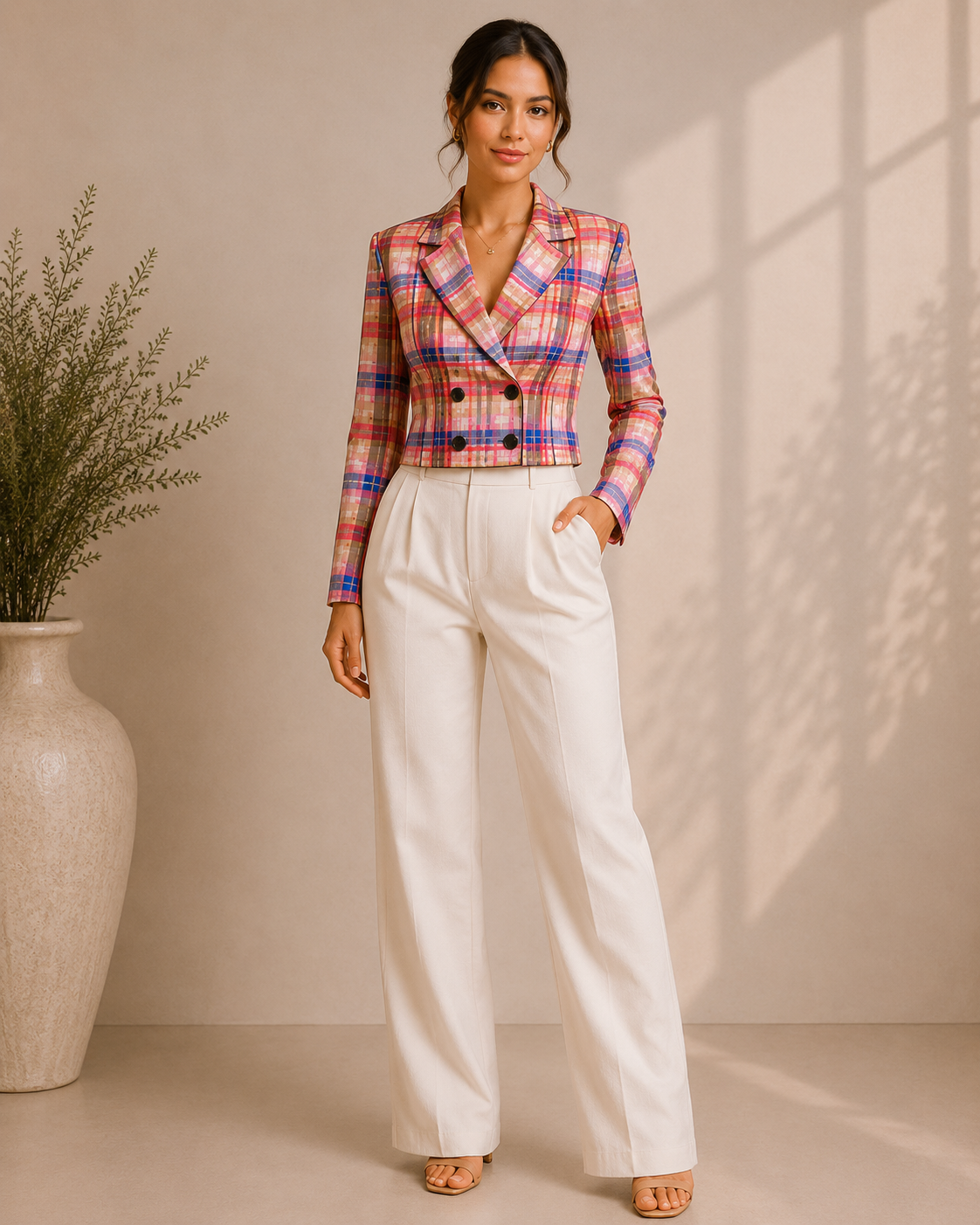 Vivid Plaid Cropped Blazer