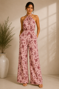 Halter Neck Floral Wide-Leg Jumpsuit