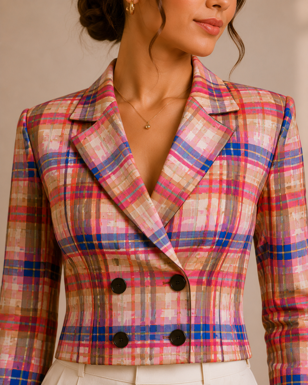 Vivid Plaid Cropped Blazer