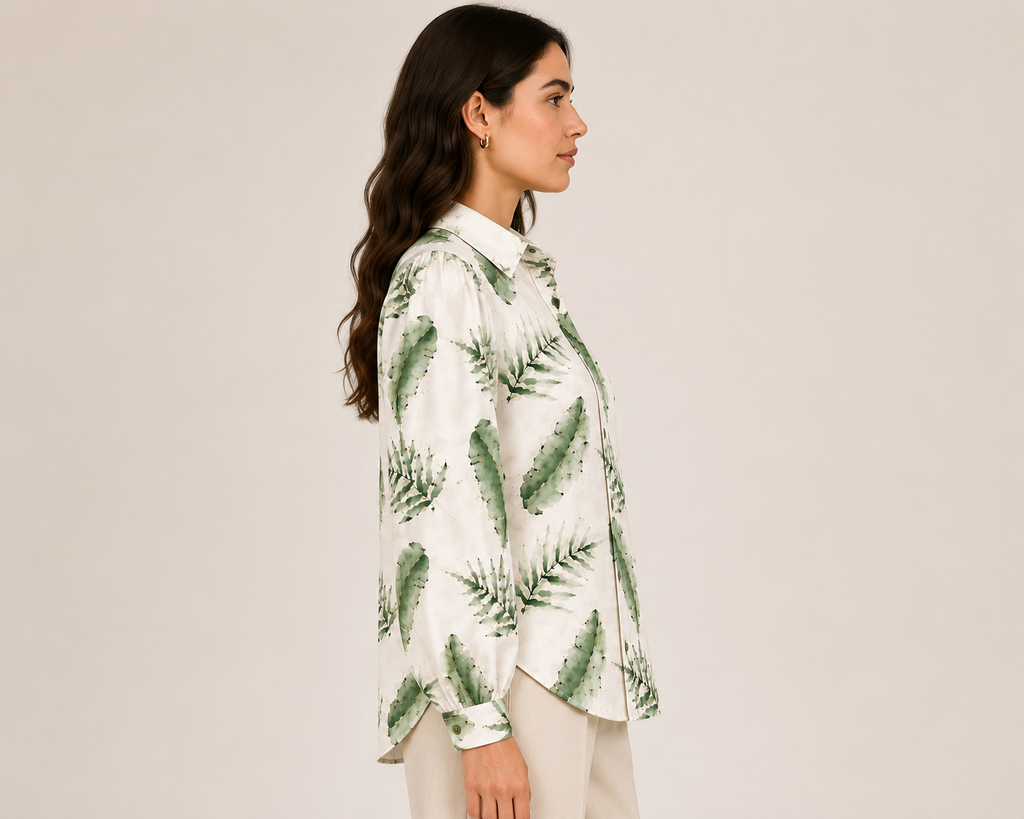 Women's Botanical Print Relaxed Fit Shirt | Elegant Long Sleeve Casual & Office Wear