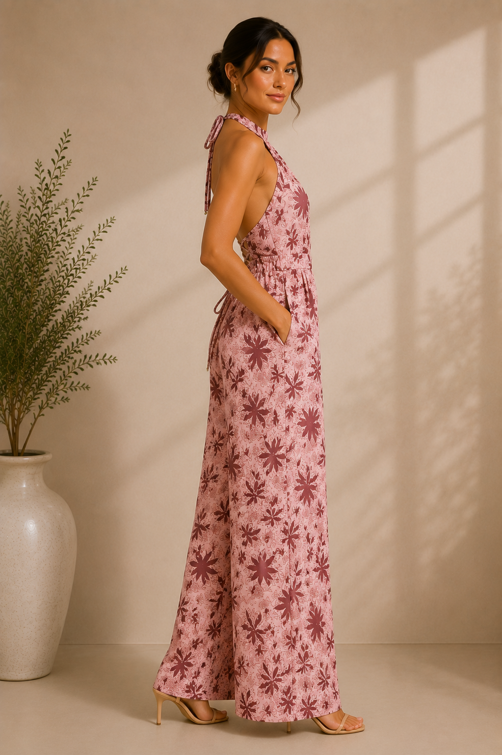 Halter Neck Floral Wide-Leg Jumpsuit