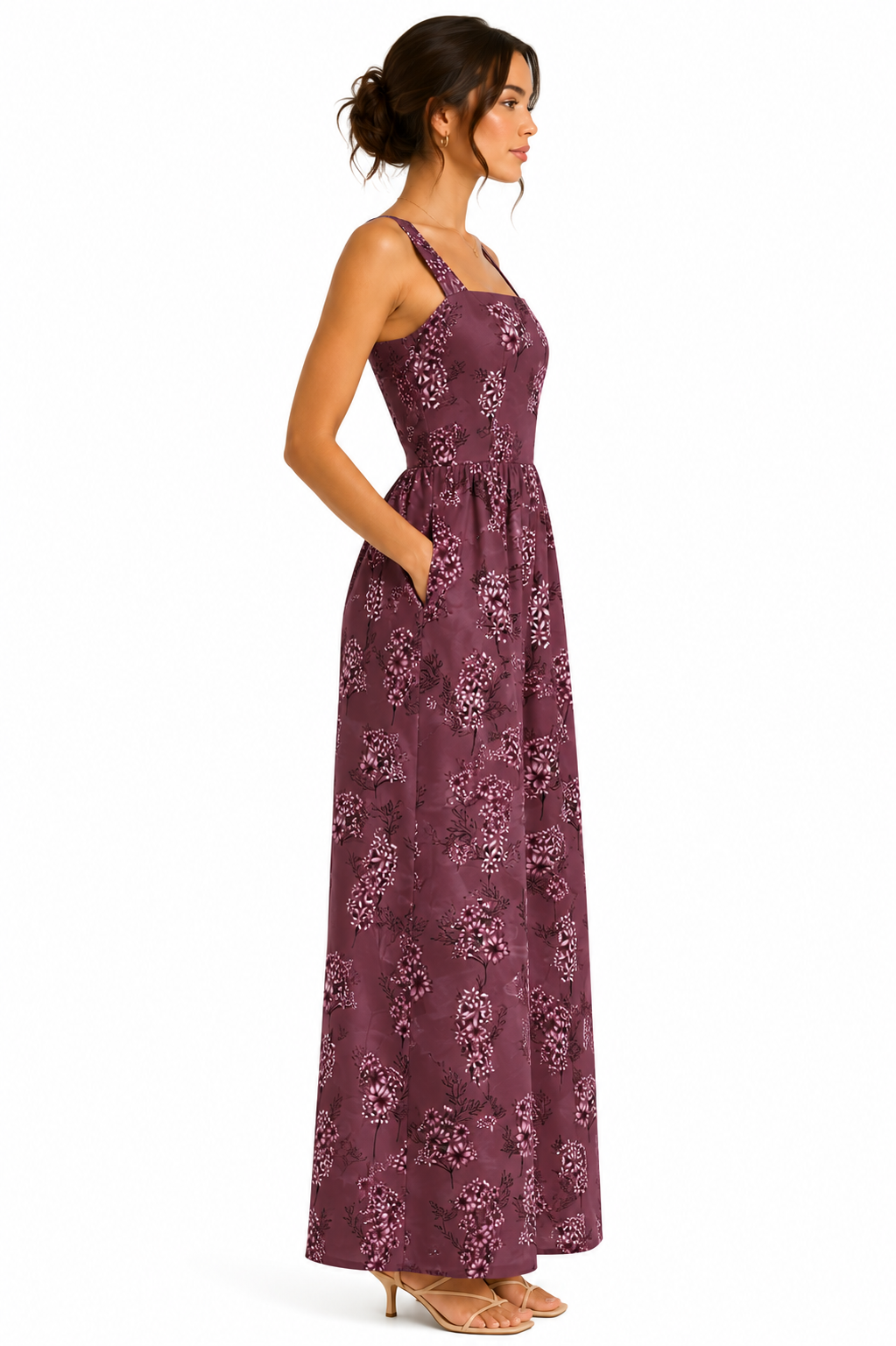 Square Neck Floral Maxi Dress