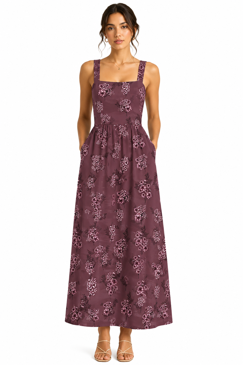 Square Neck Floral Maxi Dress