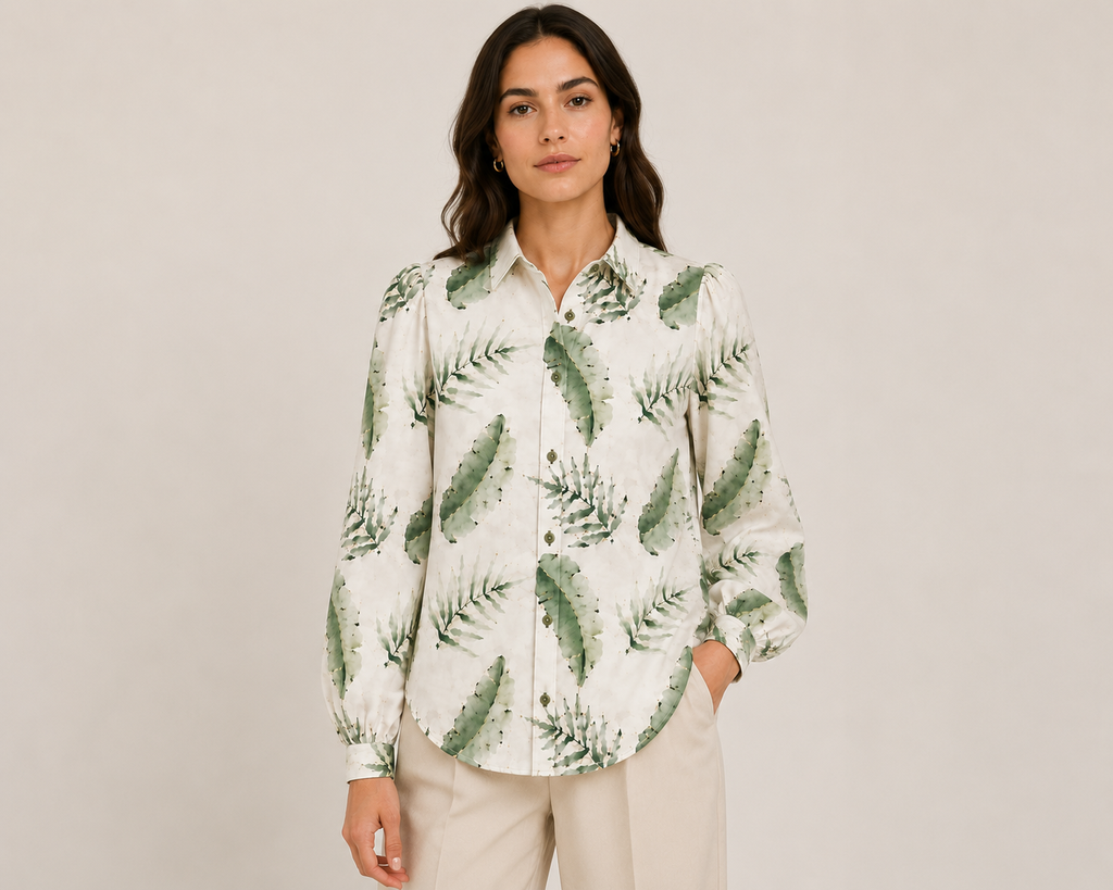 Women's Botanical Print Relaxed Fit Shirt | Elegant Long Sleeve Casual & Office Wear